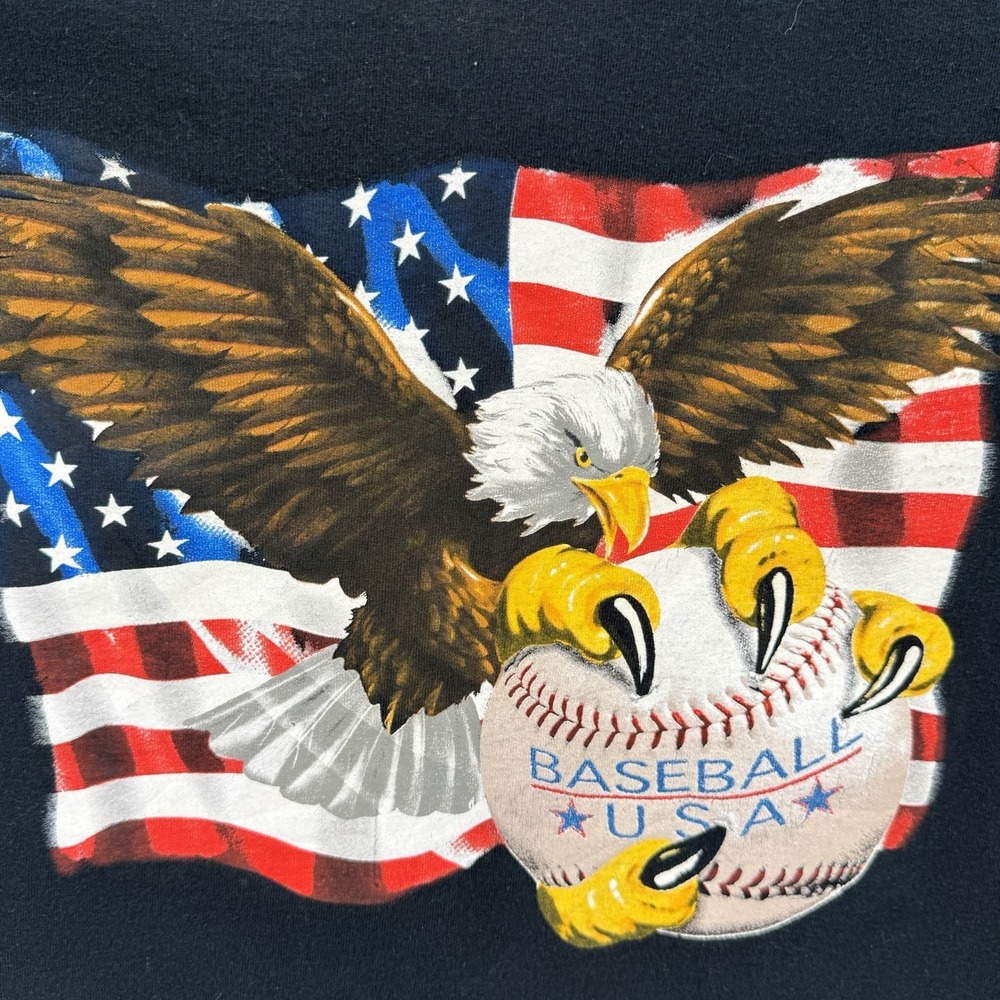 Vtg Bald Eagle USA Baseball Graphic T-Shirt Mens M Patriotic American Flag Y2k